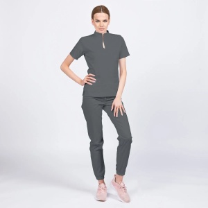 Uniforma medicala STIL stretch cu pantaloni jogger pentru femei-Gri - Img 1