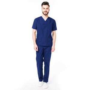 Uniforma medicala stretch CLASS (cu elastan) cu pantaloni pentru barbati -Albastru safir