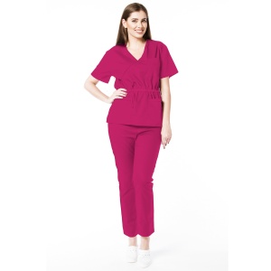 Uniforma medicala stretch (cu elastan) Magenta- bluza cambrata cu snur si pantalon pentru femei Doll - Img 1