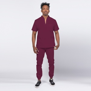 Uniforma medicala stretch STIL (cu elastan) cu pantaloni jogger pentru barbati -Visiniu