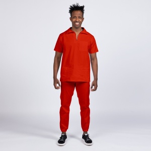 Uniforma medicala stretch TREND (cu elastan) cu pantaloni jogger pentru barbati -Rosu