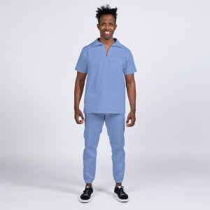 Uniforma medicala stretch TREND (cu elastan) cu pantaloni jogger pentru barbati -Azur