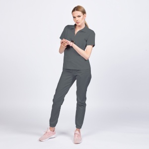 Uniforma medicala TREND stretch (cu elastan) cu pantaloni jogger pentru femei-Gri - Img 1