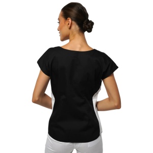 Bluza medicala cambrata stretch DOLL (cu elastan) Albastru Safir cu contrast Alb pentru femei - Img 4