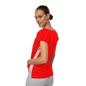 Bluza medicala cambrata stretch DOLL(cu elastan) Rosu cu contrast Alb pentru femei - Img 1