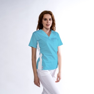 Bluza medicala KULT stretch (cu elastan) Ocean cu contrast Alb lateral