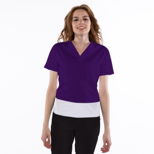 Bluza medicala stretch KULT (cu elastan) Liliac cu contrast Alb pentru femei