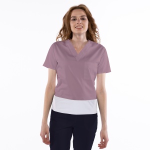 Bluza medicala stretch KULT (cu elastan) Roz antic cu contrast Alb pentru femei