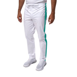 Pantaloni medicali ART stretch (cu elastan) cu contrast pentru barbati ALB-VERDE MENTA