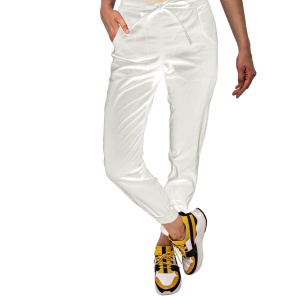 Pantaloni medicali ART stretch (cu elastan) cu manseta pentru femei-Alb - Img 2
