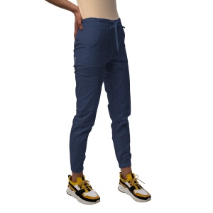 Pantaloni medicali ART stretch (cu elastan) jogger pentru femei-Albastru Nocturn - Img 1