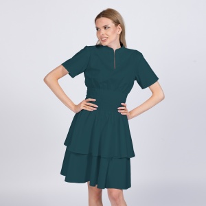 Rochie medicala stretch (cu elastan) FRILL -Verde marin