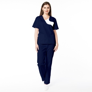 Uniformă Medicală Chic din Poplin cu pantalon clasic-Bleumarin