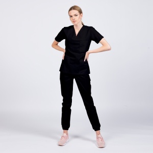 Uniforma medicala CLASS stretch (cu elastan) cu pantalon jogger pentru femei-Negru - Img 1