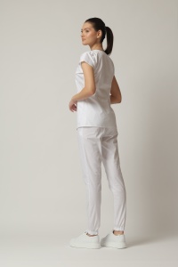 Uniformă Medicală cu Jachetă Doll și Pantalon Jogger din Poplin-Alb - Img 6