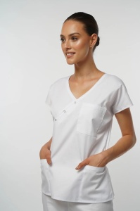 Uniforma medicala DOLL cu bluza cambrata si pantalon jogger-Alb - Img 4