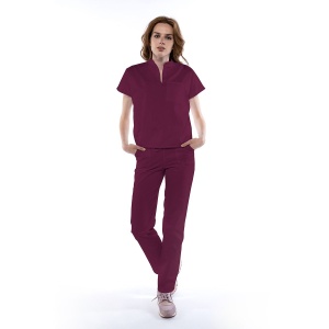 Uniforma medicala FABS stretch (cu elastan) cu pantalon pentru femei-Visiniu - Img 1