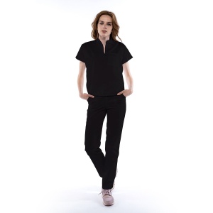 Uniforma medicala FABS stretch (cu elastan) cu pantalon pentru femei-Negru - Img 1