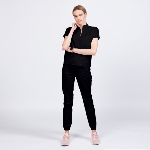 Uniforma medicala FABS stretch cu pantalon jogger pentru femei-Negru