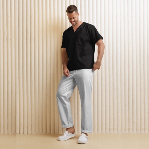 Uniformă medicală KULT bărbați– Bluza negru & pantalon alb din material poplin