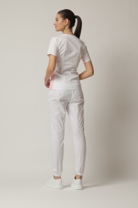 Uniformă Medicală Kult Stretch cu Inserție Verticală și Pantalon Jogger – Vișiniu/Alb - Img 9