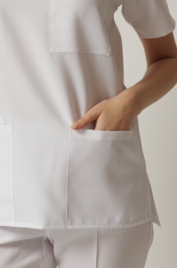 Uniformă Medicală OPTIM Antibacteriană cu Inserție Albă și Pantalon Cambrat-Gri - Img 4