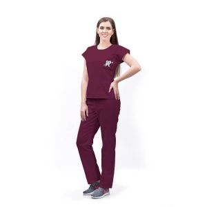 Uniforma medicala SPRINT cu bluza cambrata si pantalon pentru stomatologi-Visiniu - Img 1