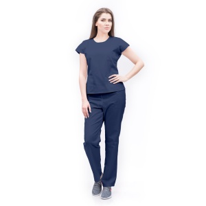 Uniforma medicala SPRINT stretch (cu elastan) cu bluza cambrata si pantalon pentru femei-Albastru nocturn