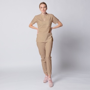Uniforma medicala STIL stretch cu pantaloni jogger pentru femei-Bej