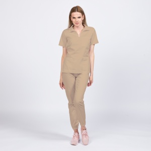 Uniforma medicala stretch (cu elastan) cu pantaloni jogger pentru femei Trend -Bej