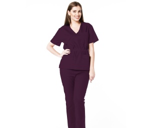 Uniforma medicala stretch DOLL (cu elastan) Tangerine - bluza cambrata cu snur si pantalon jogger pentru femei - Img 1
