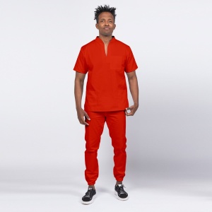 Uniforma medicala stretch STIL (cu elastan) cu pantaloni jogger pentru barbati -Rosu