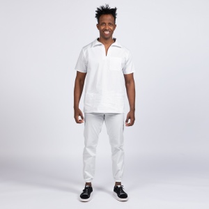 Uniforma medicala stretch TREND (cu elastan) cu pantaloni jogger pentru barbati -Azur