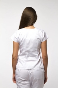 Bluza medicala cambrata stretch DOLL (cu elastan) Tangerine cu contrast Alb pentru femei - Img 2
