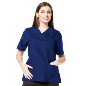 Bluza medicala CLASS clasica din poplin pentru femei -Albastru safir - Img 1
