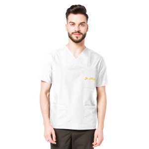 Bluza medicala CLASS personalizata cu nume si functie -Alb