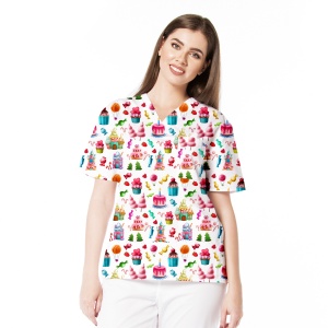 Bluza medicala cu imprimeu pentru femei KULT Cupcakes