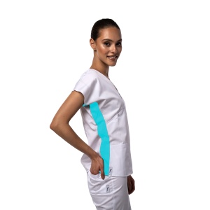 Bluza medicala DOLL cambrata stretch (cu elastan) Alb cu contrast Ocean pentru femei - Img 1