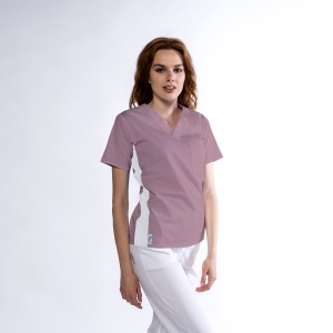 Bluza medicala KULT stretch (cu elastan) Roz antic cu contrast Alb lateral