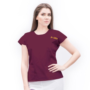 Bluza medicala SPRINT din poplin personalizata cu nume si functie-Visiniu