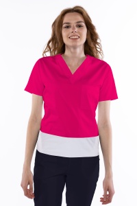 Bluza medicala stretch KULT (cu elastan) Magenta cu contrast Alb pentru femei