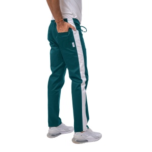 Pantaloni medicali ART stretch (cu elastan) cu contrast pentru barbati VERDE MARIN-ALB