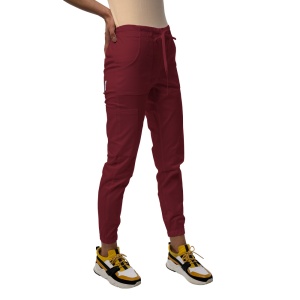 Pantaloni medicali ART stretch (cu elastan) jogger pentru femei-Visiniu - Img 1