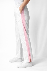 Pantaloni medicali Art stretch evazați cu contrast pentru femei-alb cu bleumarin - Img 3