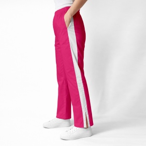 Pantaloni medicali Art stretch evazați cu contrast pentru femei-magenta cu alb