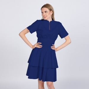 Rochie medicala stretch (cu elastan) FRILL -Albastru safir