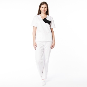Uniformă Medicală Chic din Poplin cu pantalon clasic-Alb cu negru