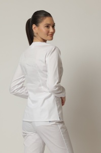 Uniformă Medicală KULT Stretch – Bluză cu Manșete și Pantalon Clasic-Alb - Img 2