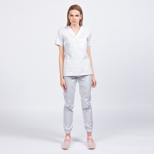 Uniforma medicala KULT stretch cu pantaloni jogger pentru femei-Alb - Img 1