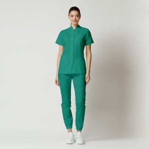 Uniformă medicală Mia cu jachetă mânecă scurtă și pantaloni jogger-Verde menta